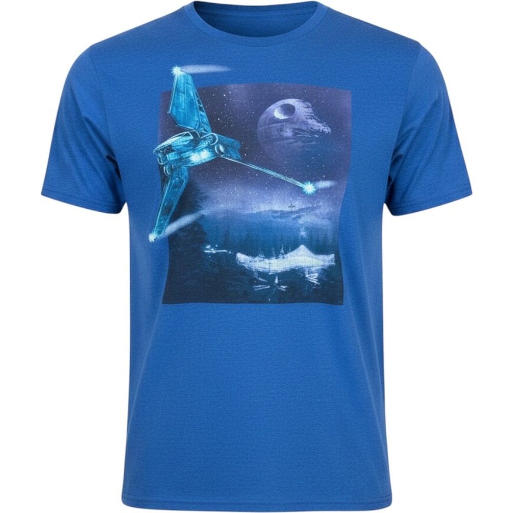 Star Wars Imperial Shuttle Death Star Graphic T-Shirt Mens Medium Heather Blue